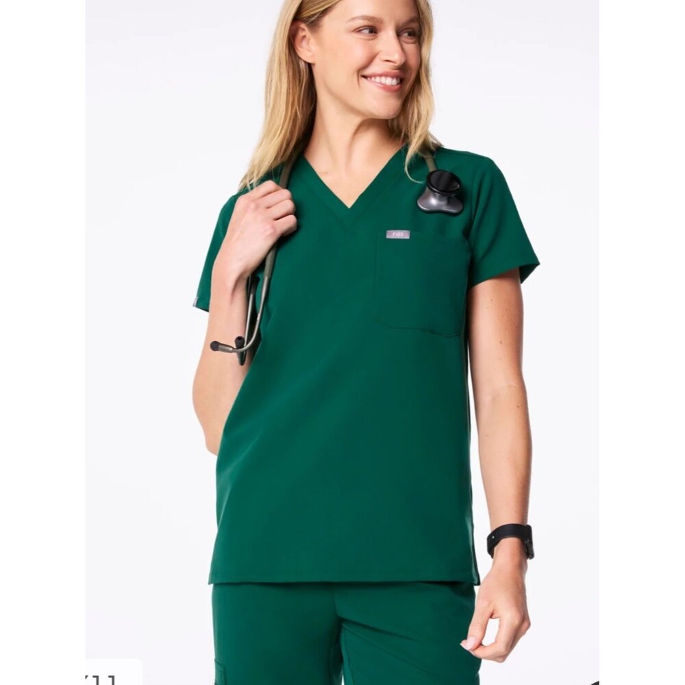 Figs Women’s Catarina One-Pocket Green V-Neck Scrub Top Nursing Medical Size XXL